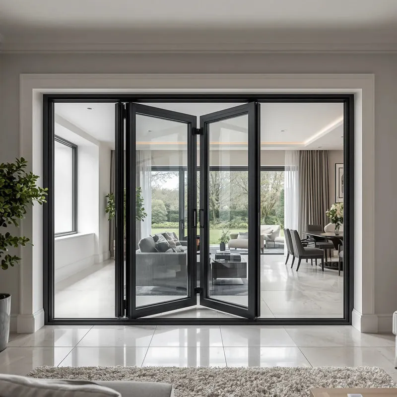 Cửa đi nhôm đen nhiều cánh xếp trượt tạo sự mới lạ