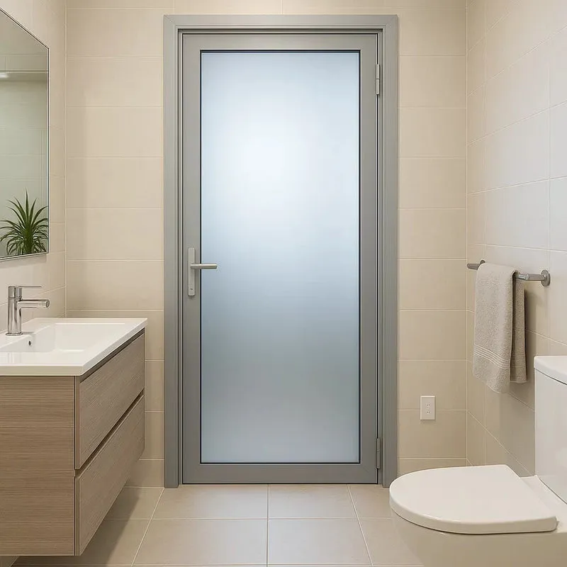 Cửa đi nhôm màu xám ghi 1 cánh kính mờ phòng ngủ