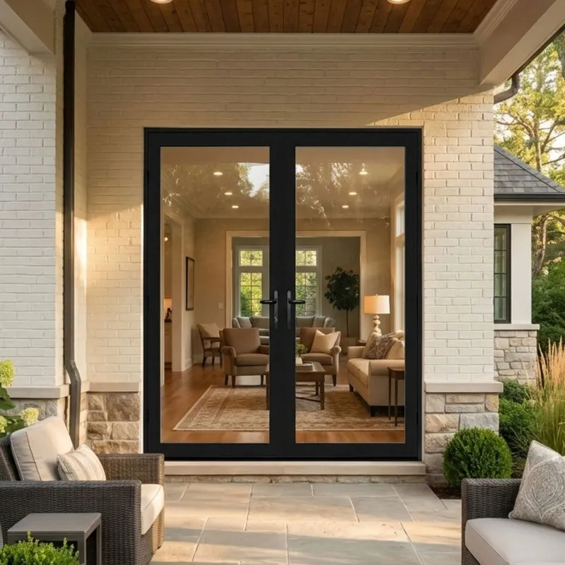 Cửa đi uPVC 2 cánh mở quay ngoài có khóa an toàn, bản lề 3D chắc chắn