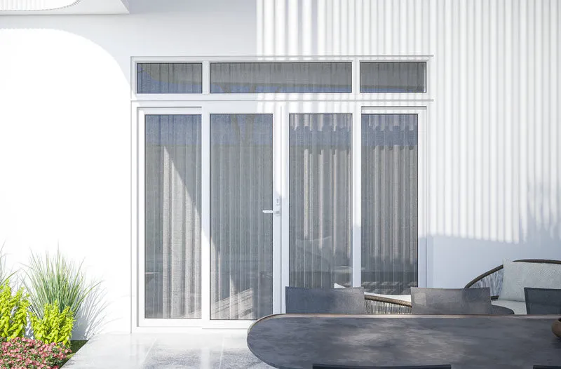 Cửa đi uPVC 4 cánh xếp trượt xếp gọn trên ray, mở diện tích lớn