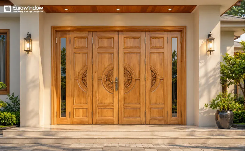 Cửa gỗ nâu sáng cho không gian nổi bật và thoáng đãng (Nguồn: Eurowindow)