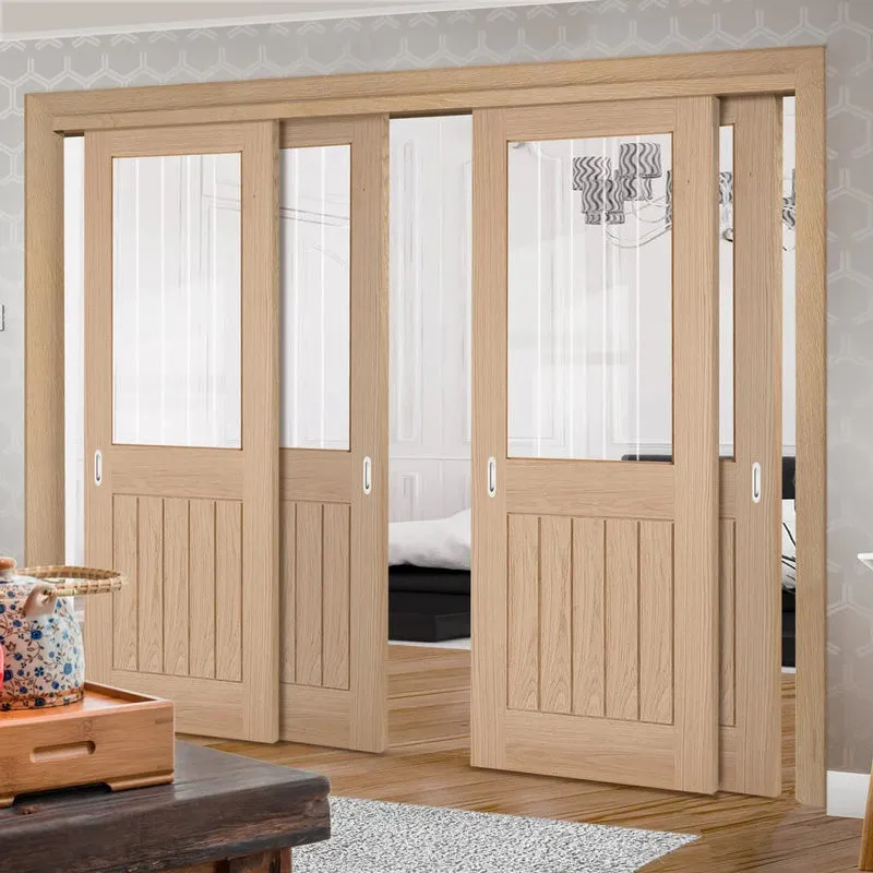 Cửa gỗ trượt 4 cánh tạo lối đi rộng và thuận tiện giữa các không gian chức năng (Nguồn: Internet)