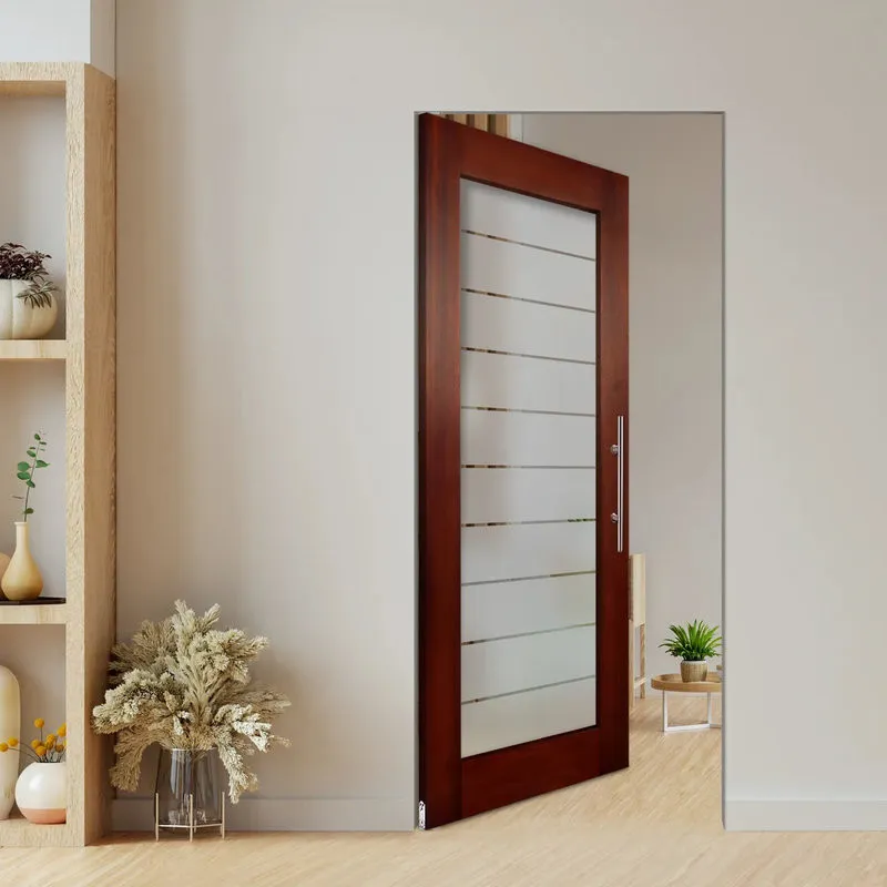 Cửa gỗ tự nhiên kết hợp kính mờ lấy sáng tự nhiên mà vẫn đảm bảo tính riêng tư (Nguồn: Internet)