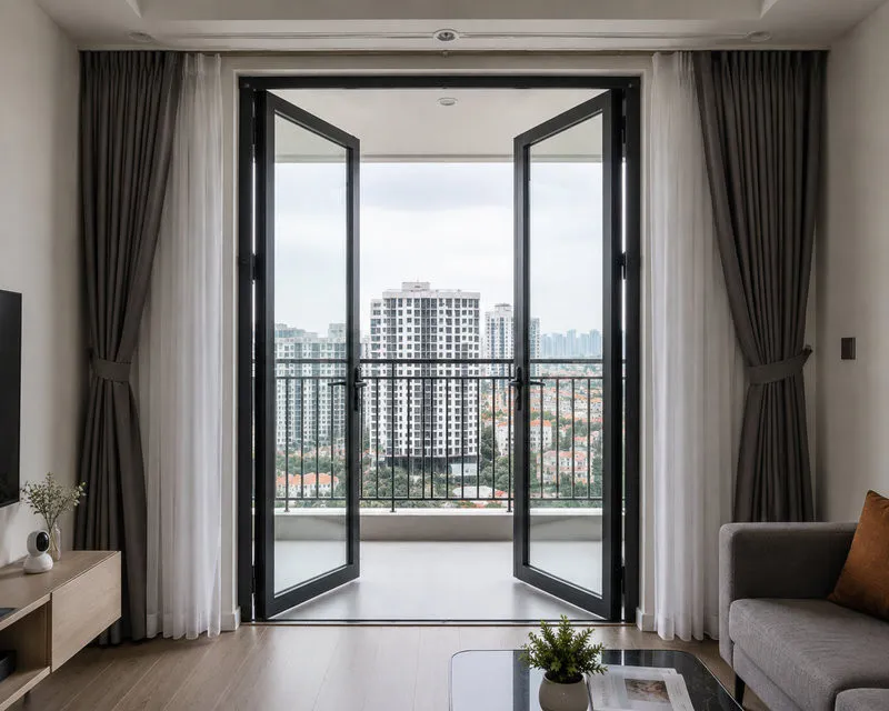 Cửa kính chung cư 2 cánh mở quay ra ngoài tạo lối đi rộng và thuận tiện khi sử dụng (Nguồn: Eurowindow)