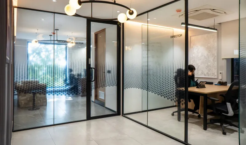 Cửa kính hoa văn tạo điểm nhấn cho không gian làm việc (Nguồn: Internet)