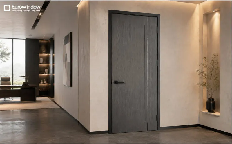 Cửa Laminate màu xám đậm tạo điểm nhấn mạnh mẽ, phù hợp với những không gian mang phong cách sang trọng. (Nguồn: Eurowindow)