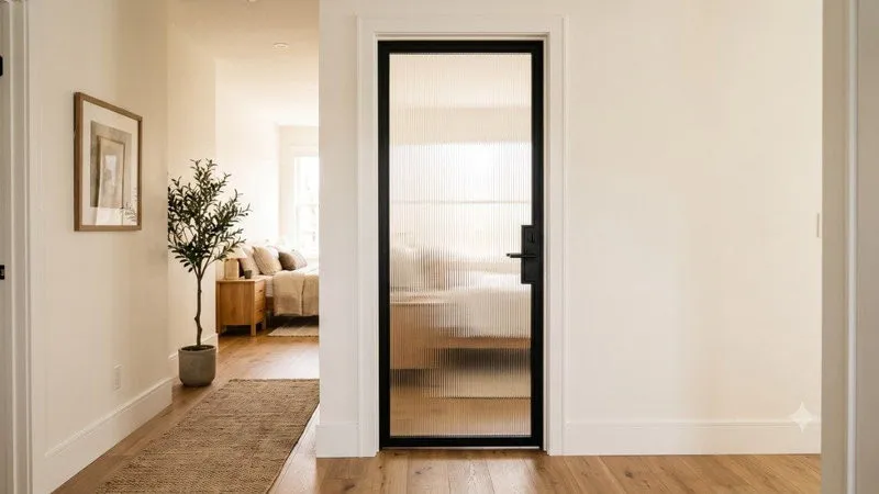 Cửa nhôm 1 cánh kính trang trí tạo điểm nhấn thẩm mỹ cho phòng ngủ