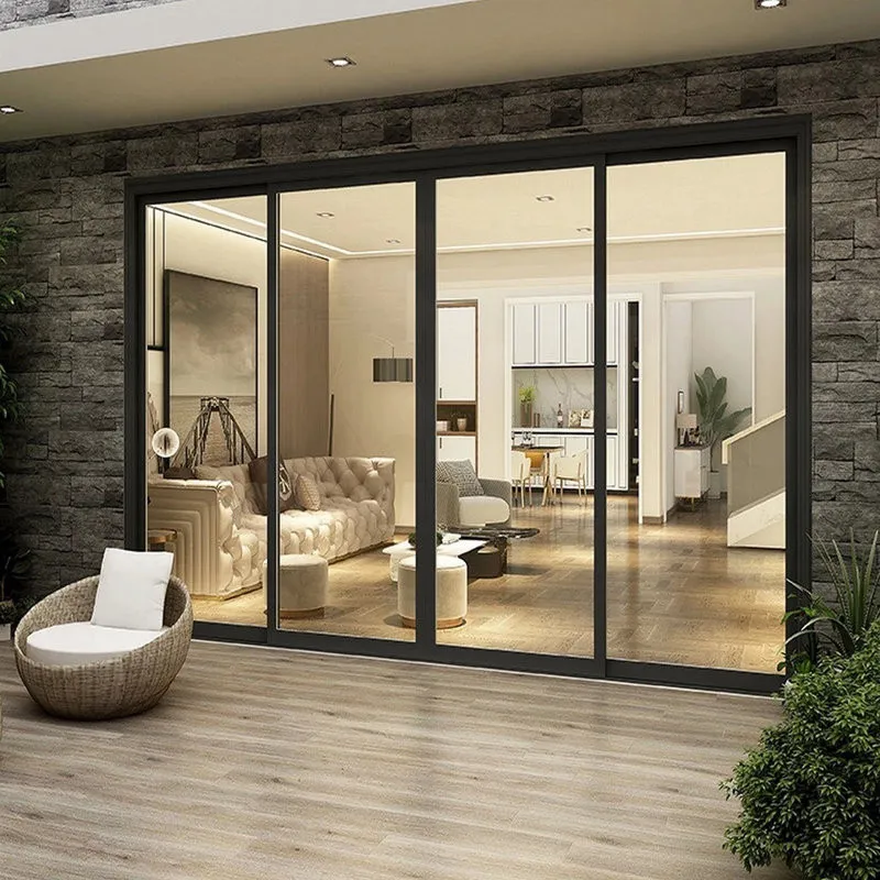 Cửa nhôm đen 4 cánh mở trượt ban công