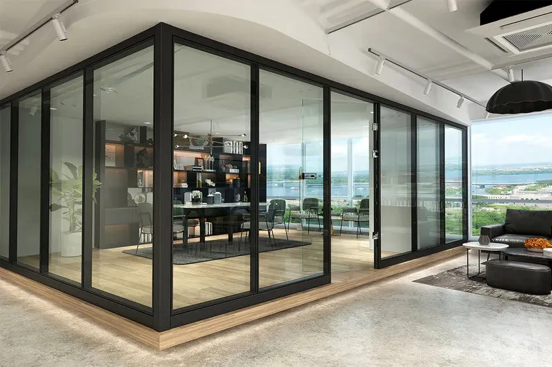Cửa nhôm đen 6 cánh văn phòng