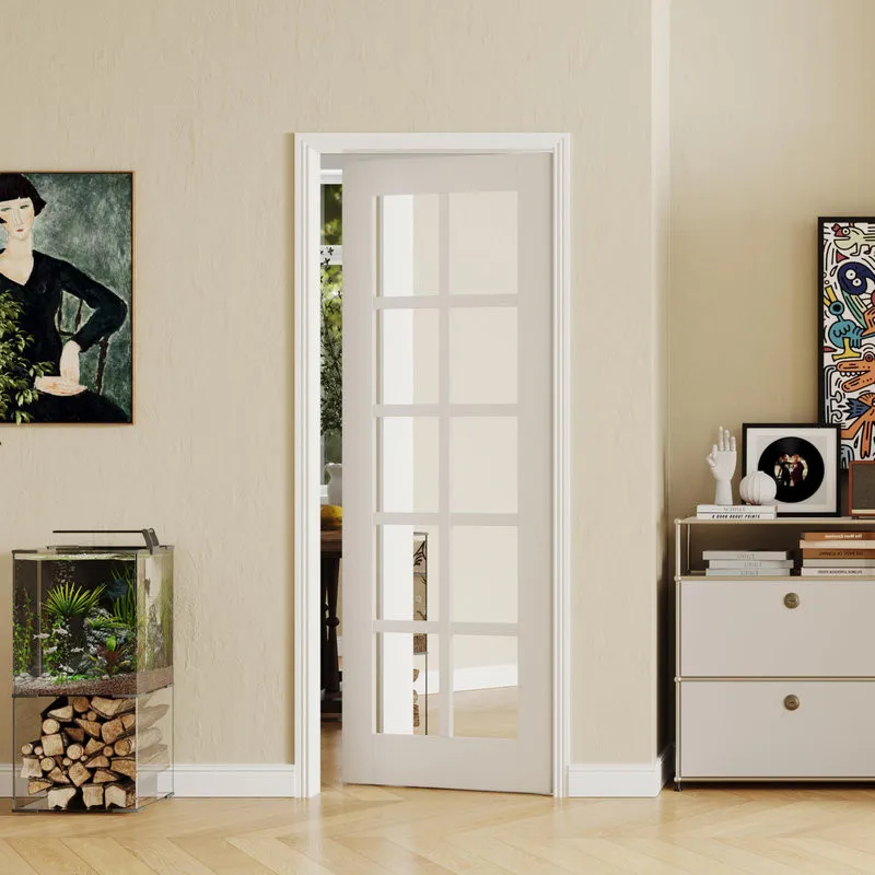 Cửa nhôm kính 1 cánh màu trắng chia ô đối xứng mang vẻ đẹp cân đối, thanh lịch