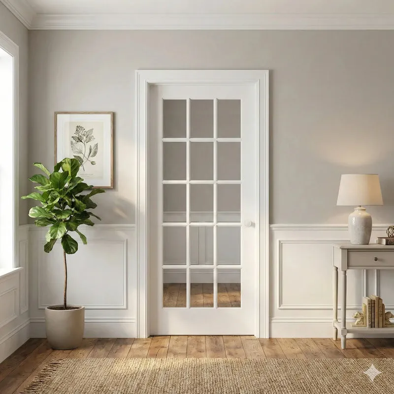 Cửa nhôm kính 1 cánh màu trắng chia ô tạo điểm nhấn tinh tế cho phòng ngủ hiện đại