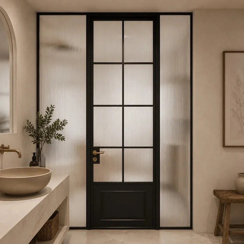 Cửa nhôm kính 1 cánh pano chia ô mang lại vẻ đẹp cân đối, hiện đại cho phòng ngủ