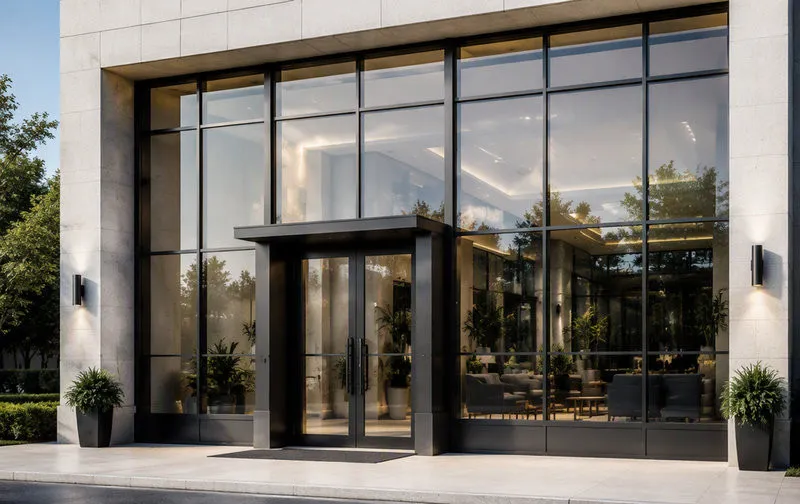 Cửa nhôm kính hộp nan trang trí tạo điểm nhấn cho không gian showroom, nhà hàng, khách sạn và công trình thương mại (Nguồn: Internet)