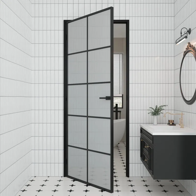 Cửa nhôm màu đen 1 cánh kính mờ lắp nhà vệ sinh