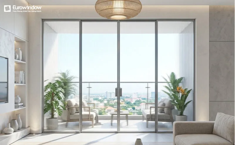 Cửa nhôm màu ghi xám 4 cánh
