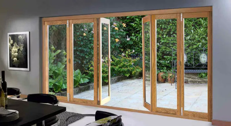 Cửa nhôm màu gỗ 2 cánh kết hợp vách 2 bên