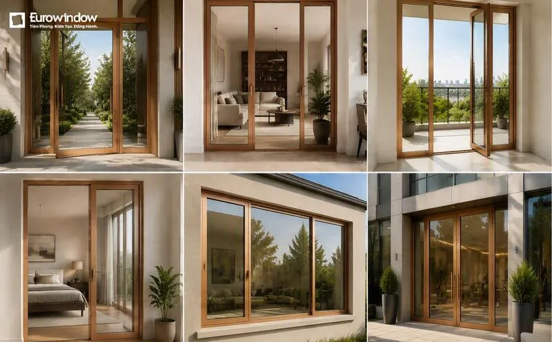 Cửa nhôm màu vàng đồng có thể ứng dụng linh hoạt cho nhiều vị trí trong công trình (Nguồn: Eurowindow)