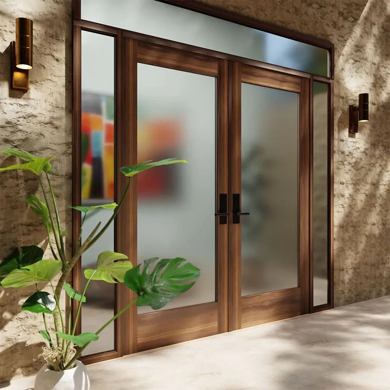 Cửa nhôm vân gỗ 2 cánh kính mờ