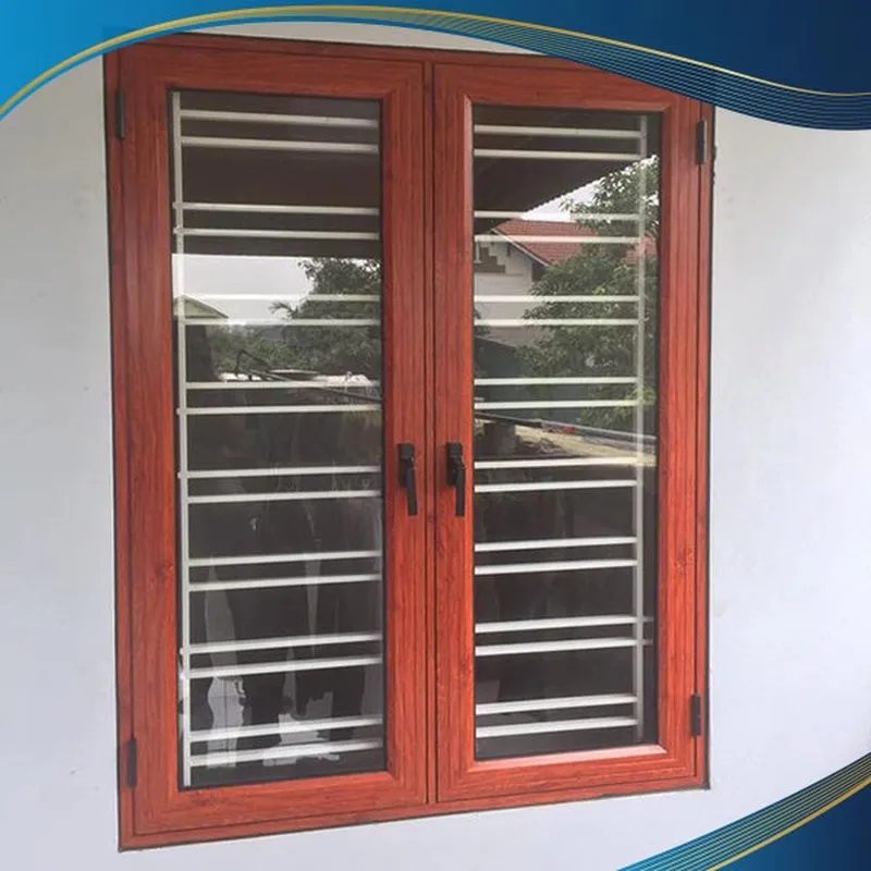 Cửa sổ nhôm màu gỗ 2 cánh khung bảo vệ