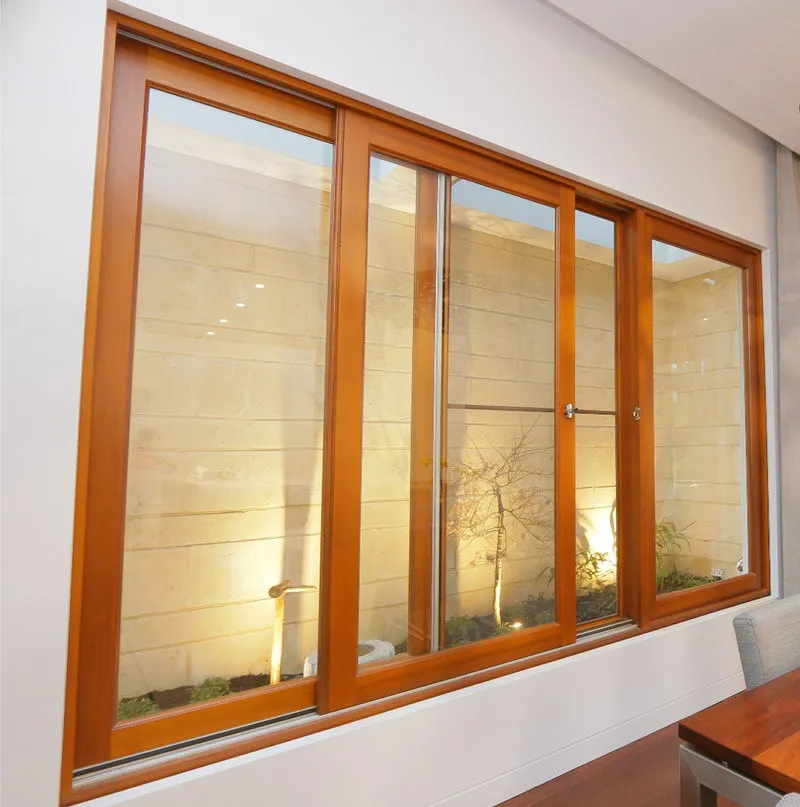 Cửa sổ nhôm màu gỗ 3 cánh xếp trượt