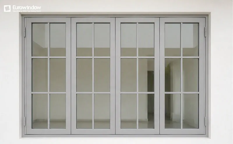 Cửa sổ nhôm màu xám ghi 4 cánh