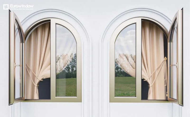 Cửa sổ nhôm vàng đồng mở quay giúp tăng khả năng thông thoáng cho không gian (Nguồn: Eurowindow)
