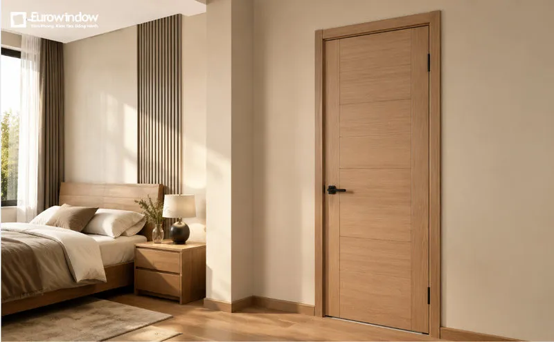 Gam gỗ sáng và các đường soi ngang đơn giản mang lại cảm giác nhẹ nhàng cho phòng ngủ. (Nguồn: Eurowindow)