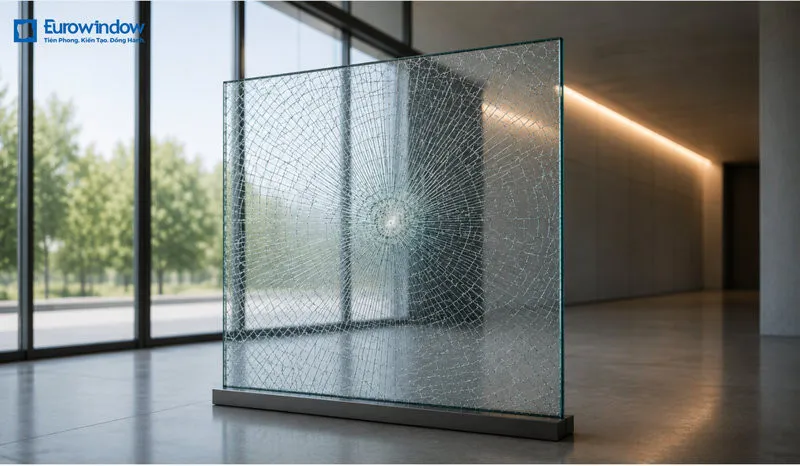 Kính an toàn có đặc điểm giữ mảnh kính tại vị trí khi bị vỡ (Nguồn: Eurowindow)