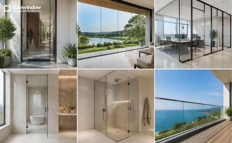 Kính cường lực phù hợp với nhiều vị trí như cửa kính, vách ngăn và cabin tắm (Nguồn: Eurowindow)