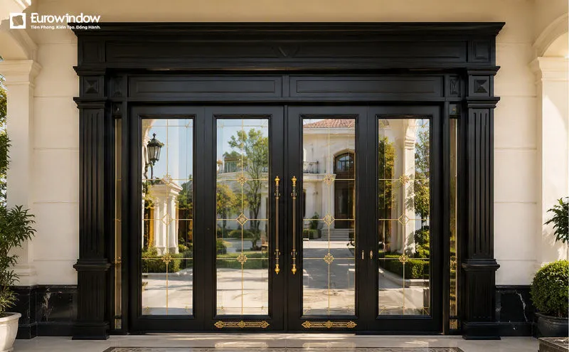 Mẫu cửa đại hội nhôm kính 4 cánh mở quay phù hợp hội trường lớn (Nguồn: Eurowindow)