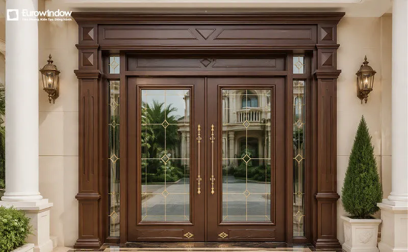 Mẫu cửa đại hội nhôm kính màu cafe sang trọng và tinh tế (Nguồn: Eurowindow)