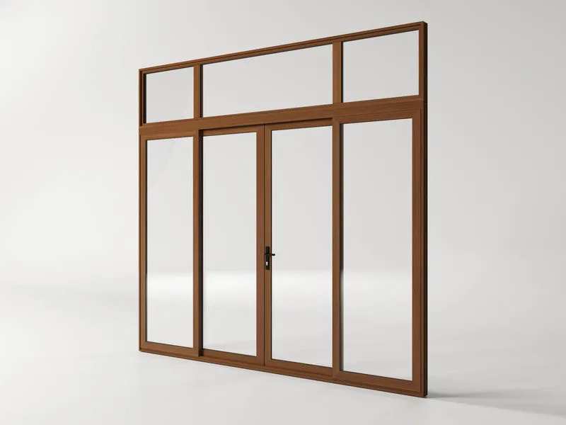 Mẫu cửa đi mở quay 4 cánh nhôm kính màu nâu sang trọng (Nguồn: Eurowindow)
