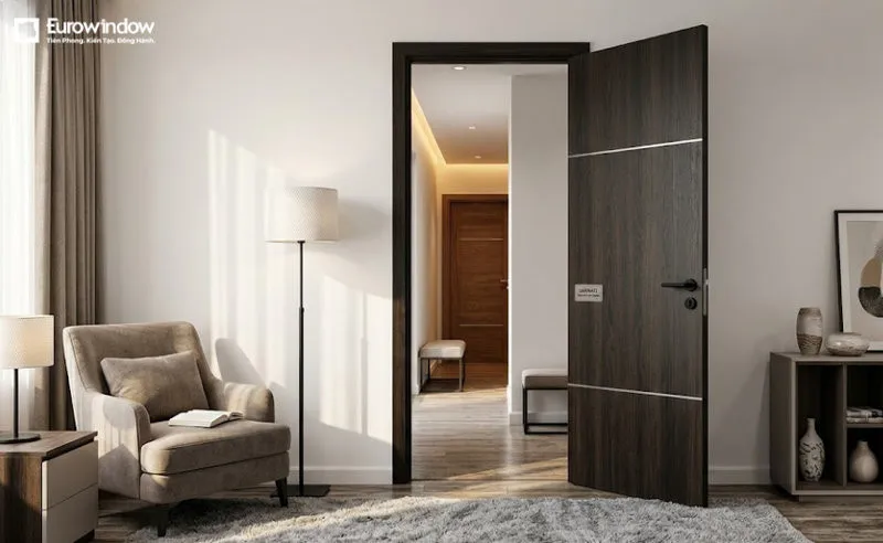 Mẫu cửa gỗ công nghiệp Veneer giúp bề mặt cửa sở hữu đường vân chân thực cùng màu sắc tự nhiên. (Nguồn: Eurowindow)