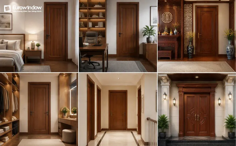 Mẫu cửa gỗ tự nhiên 1 cánh được ứng dụng linh hoạt cho nhiều khu vực chức năng trong nhà (Nguồn: Eurowindow)
