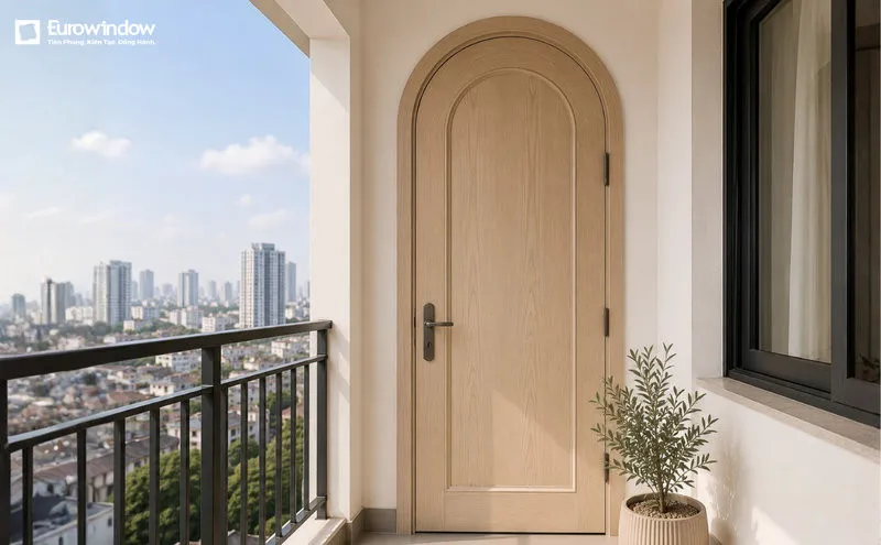 Mẫu cửa gỗ vòm tạo điểm nhấn kiến trúc, mang lại vẻ đẹp cân đối và tinh tế (Nguồn: Eurowindow)