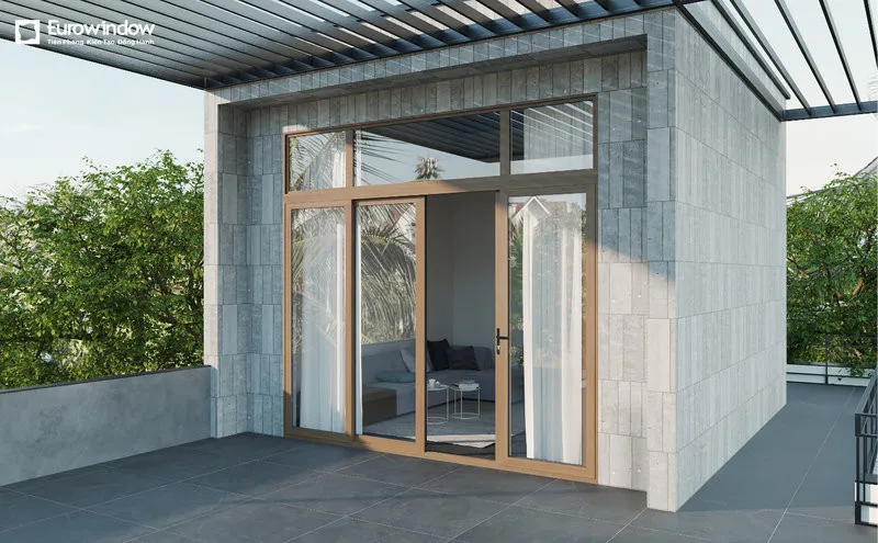 Mẫu cửa kính trượt ngang 4 cánh cho phòng khách rộng (Nguồn: Eurowindow)