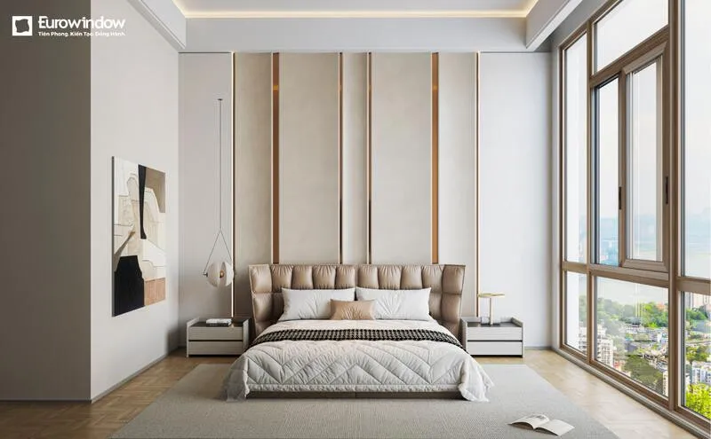 Mẫu cửa sổ vàng đồng mở trượt kết hợp kính lớn tăng khả năng lấy sáng (Nguồn: Eurowindow)