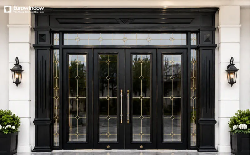 Thiết kế cửa 4 cánh mang đến vẻ bề thế cho mặt tiền công trình (Nguồn: Eurowindow)