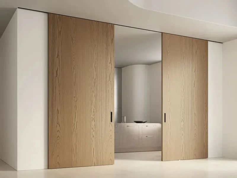 Thiết kế cửa gỗ 2 cánh dạng trượt phù hợp với không gian sinh hoạt có diện tích vừa phải (Nguồn: Internet)