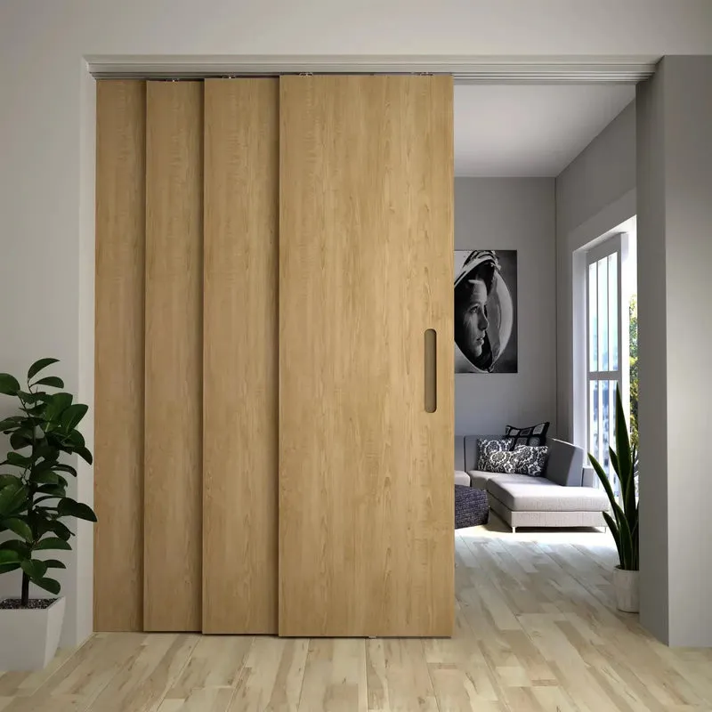 Thiết kế cửa gỗ 4 cánh dạng trượt giúp mở rộng kết nối giữa phòng khách và phòng liền kề (Nguồn: Internet)
