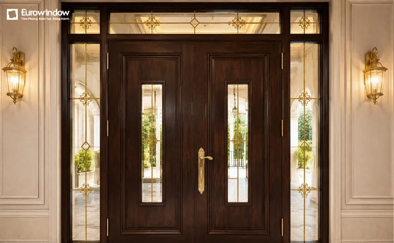 Thiết kế cửa màu nâu vân gỗ phù hợp nhiều phong cách kiến trúc (Nguồn: Eurowindow)