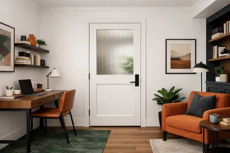 Thiết kế cửa phòng làm việc bằng gỗ kết hợp kính để tăng khả năng lấy sáng (Nguồn: Internet)