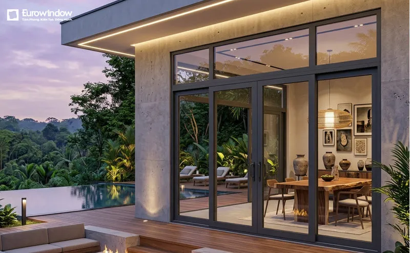 Thiết kế hài hòa giữa cánh mở và ô kính cố định tạo vẻ đẹp sang trọng, hiện đại. (Nguồn: Eurowindow)