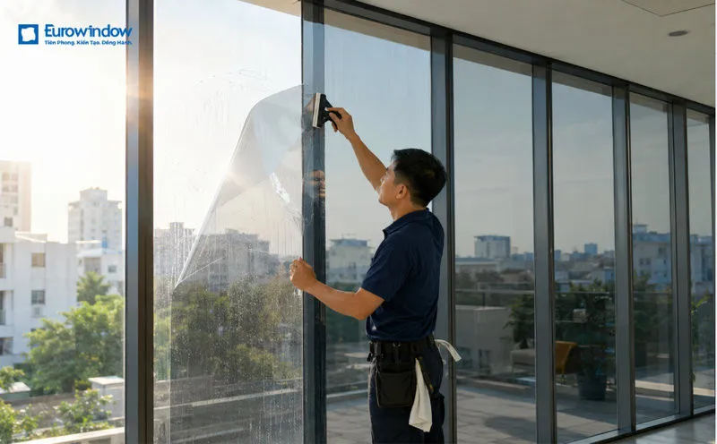 Việc dán phim cách nhiệt sẽ giúp hạn chế nhiệt truyền qua vách kính. (Nguồn: Eurowindow)