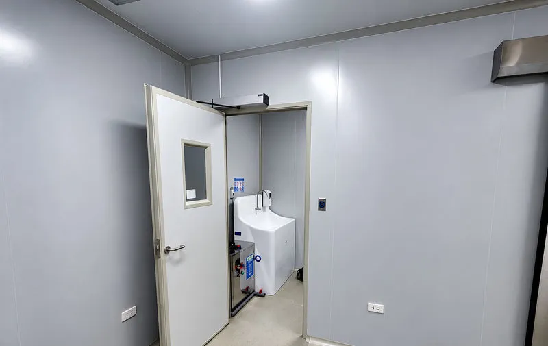 Cửa mở quay tự động 1 cánh lắp đặt trong khu vực phòng sạch. (Nguồn: Internet)