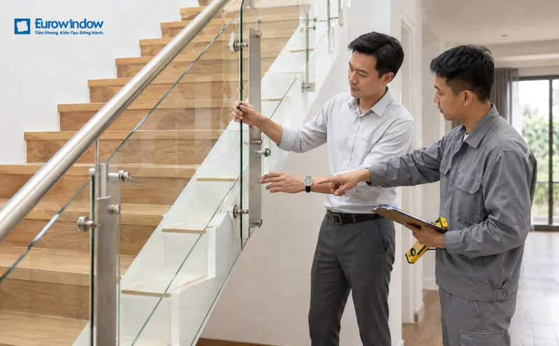 Khách hàng nên kiểm tra và bảo trì định kỳ từ 6 - 12 tháng/lần để đảm bảo độ an toàn của cầu thang kính (Nguồn: Eurowindow)