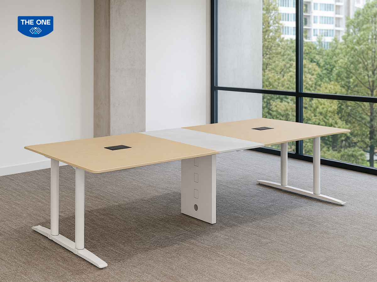 Bàn văn phòng UNH3012CS3 - W3000 x D1200 x H750mm, màu trắng, be. (Nguồn: Internet)