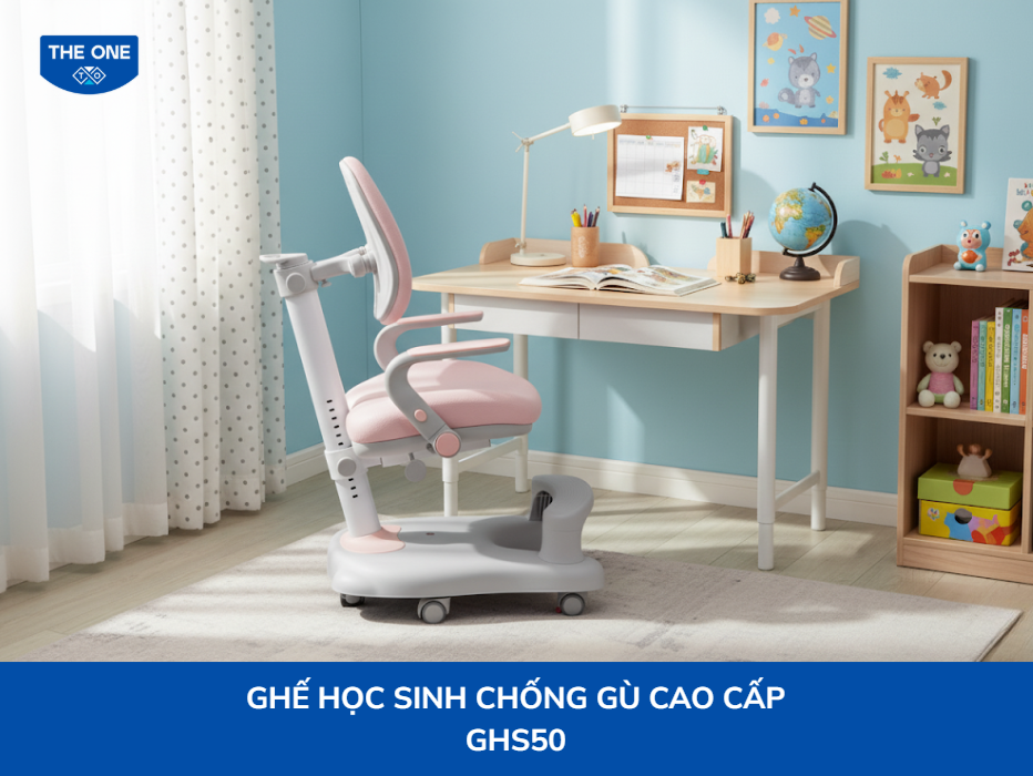 Chiếc ghế học sinh công thái học với khả năng điều chỉnh linh hoạt chiều cao và tựa lưng, ôm trọn đường cong sinh lý cơ thể