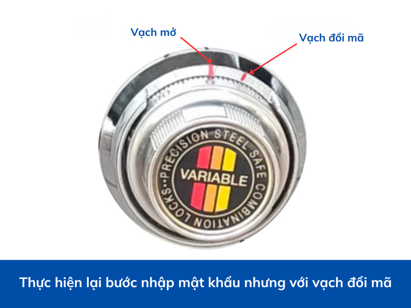 Thực hiện lại thao tác mở khóa cửa nhưng với vạch đổi mã, không phải vạch mở két