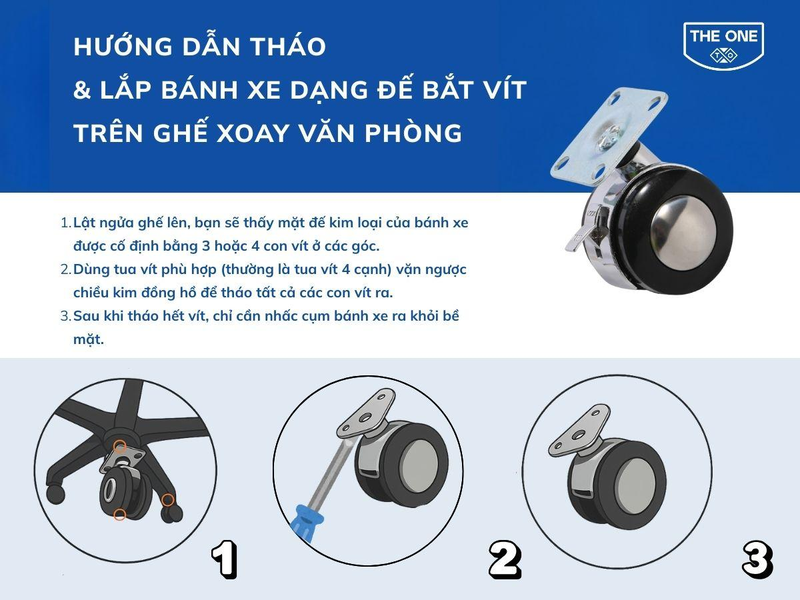 Hướng dẫn tháo bánh xe dạng đế bắt vít